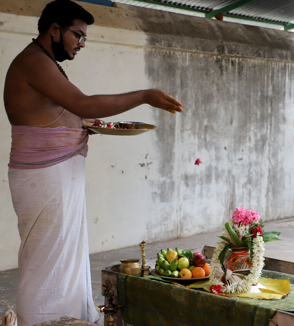 Priest assisting karmic transformation via puja for My Palm Leaf Client