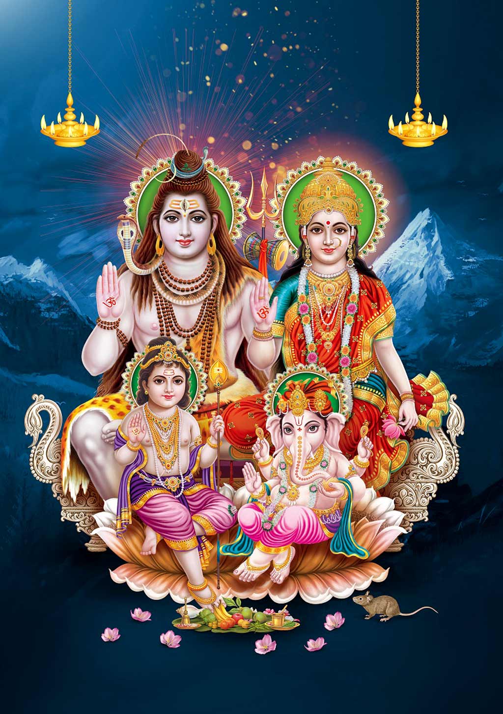 Shiva Parvathi Ganesha and Murugan (skanda)
