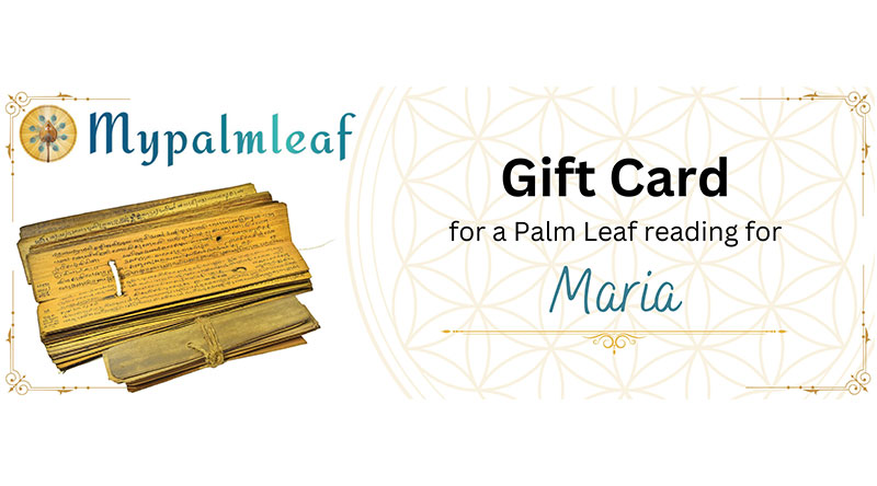 Mypalmleaf gift card for a palm leaf reading
