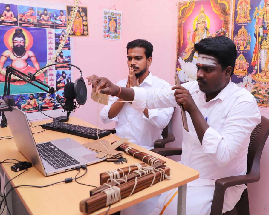 Original palm leaf manuscript stored in a traditional South Indian library
