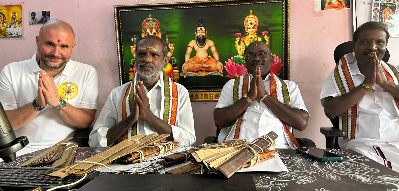 Bundles of ancient palm leaf manuscripts used in Naadi Shastra