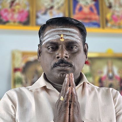 Thirumal, a Mypalmleaf team member, greeting with namaste