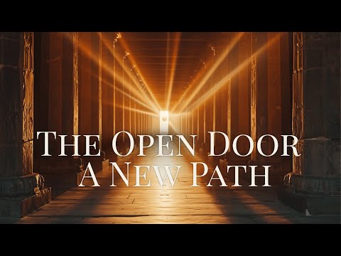 Video thumbnail: a glowing temple corridor titled The Open Door, A New Path